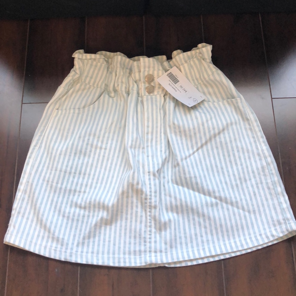 Striped mini denim skirt